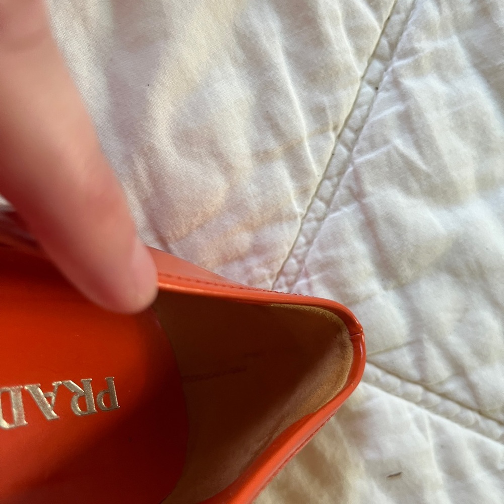 Prada Orange Leather Loafers with Silver Hardware - Picture 12 of 16